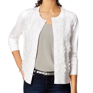 NWOT Charter Club Flower Appliqué White Cardigan